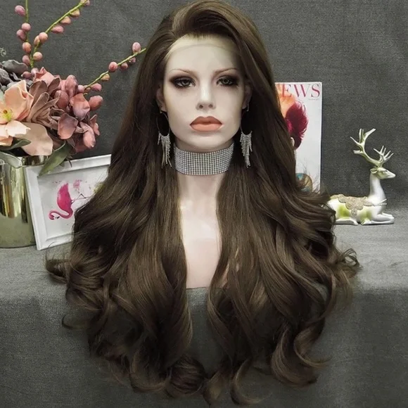 KALEE 24 Inches BODY WAVYLace Front Wig Natural Brown NEW